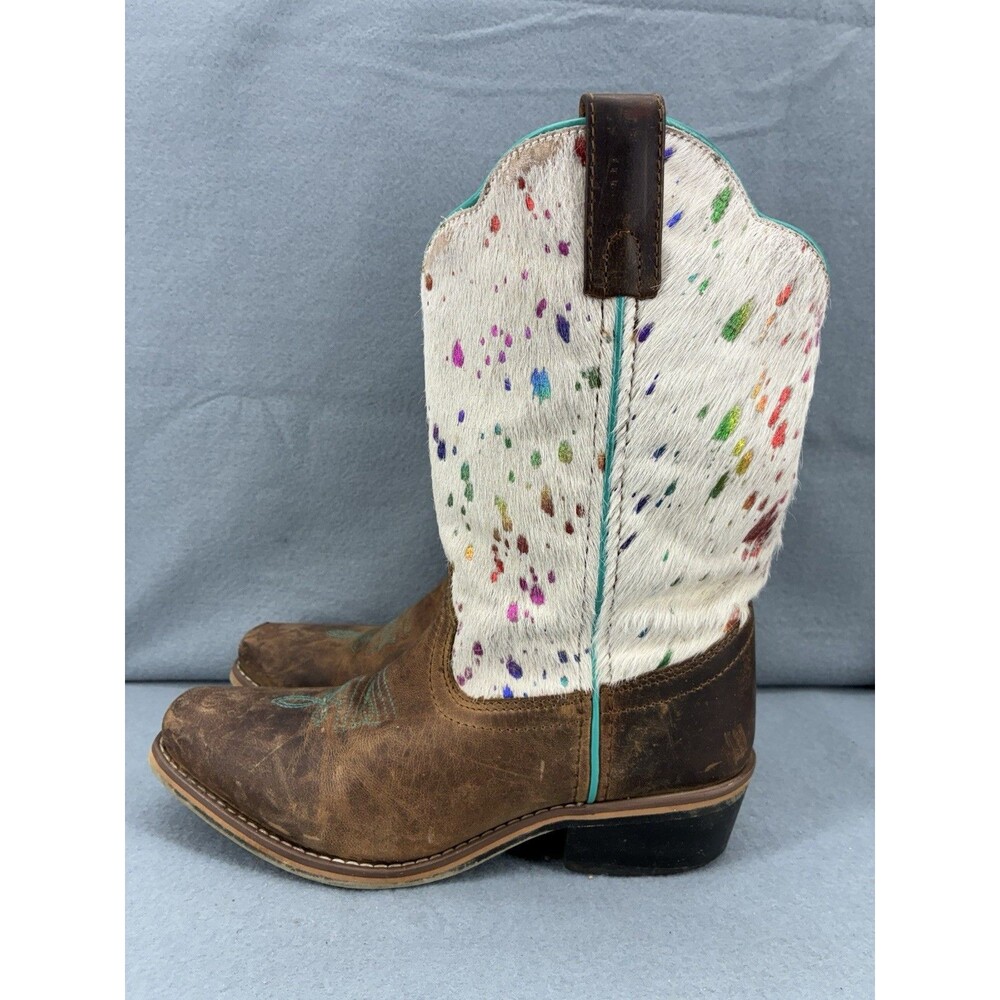 Dan Post Youth 5D Cowboy Boots Cowhide Hair On Hide Splatter Western Brown